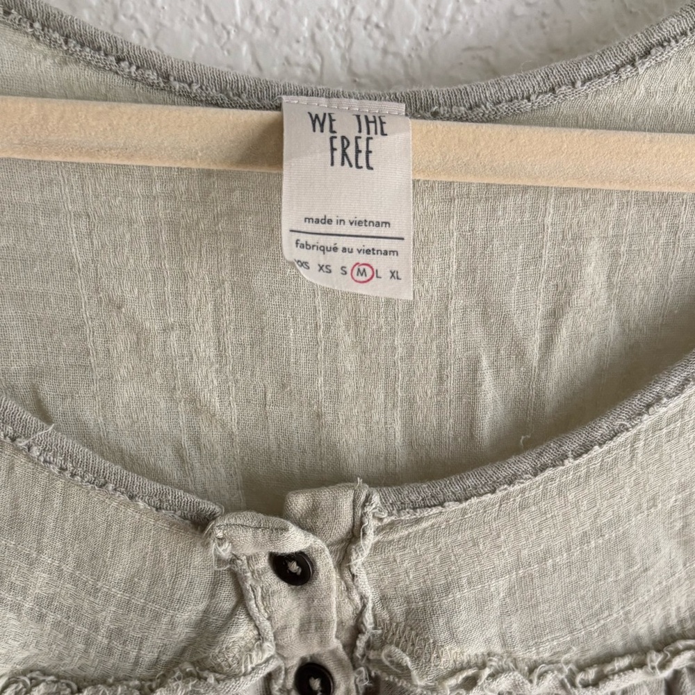 Free People Olive Down Under Linen & Cotton Henley Top - Picture 4 of 6